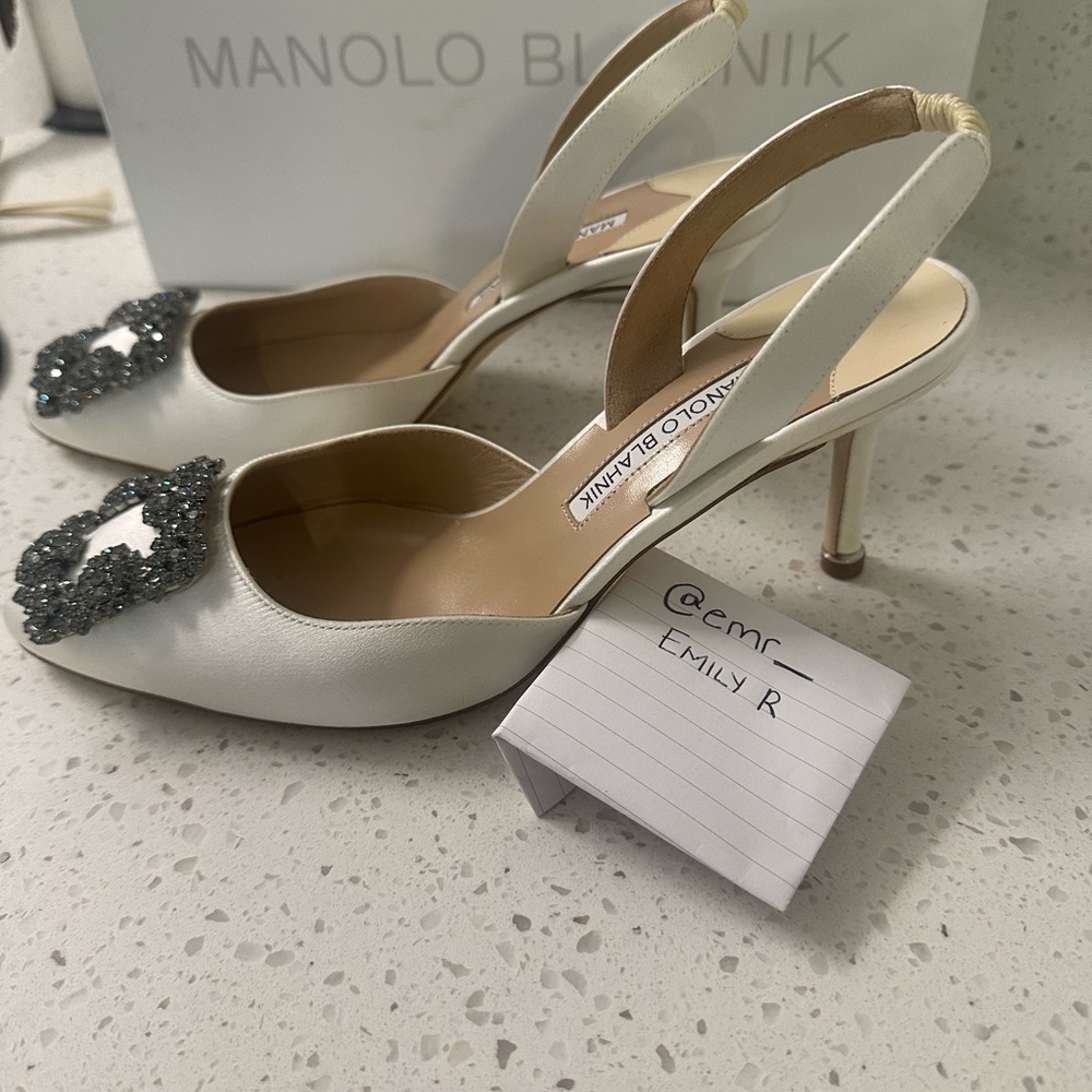 Manolo Blahnik White Heels with Silver Embellishments - Picture 6 of 10